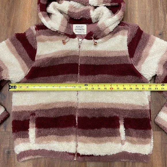 The Buckle’s Ashley Fuzzy Sherpa Hooded Jacket Mauve Stripe Size XL - Picture 13 of 14